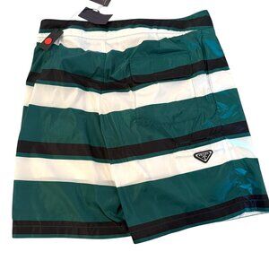 PRADA UB334 Men's Green Boxer Baiadera Nylon Striped Swim Suit Sz. 50- 34" Waist